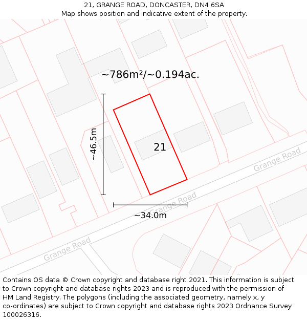 21, GRANGE ROAD, DONCASTER, DN4 6SA: Plot and title map