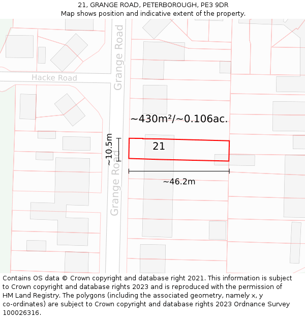 21, GRANGE ROAD, PETERBOROUGH, PE3 9DR: Plot and title map