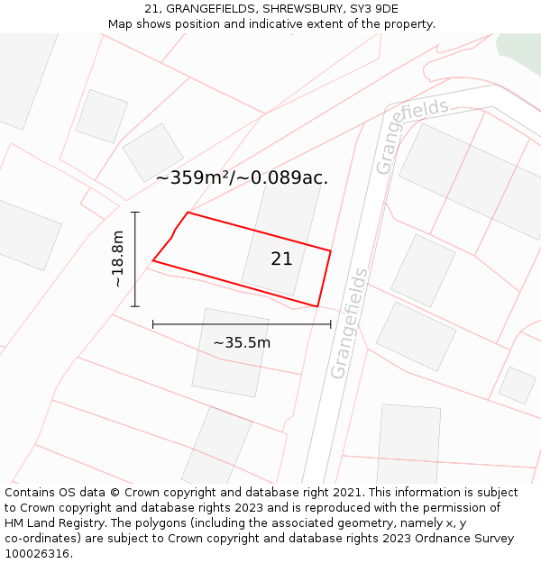 21, GRANGEFIELDS, SHREWSBURY, SY3 9DE: Plot and title map