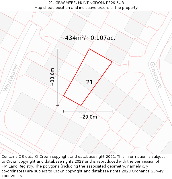 21, GRASMERE, HUNTINGDON, PE29 6UR: Plot and title map