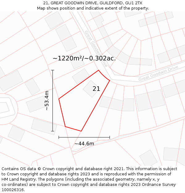 21, GREAT GOODWIN DRIVE, GUILDFORD, GU1 2TX: Plot and title map