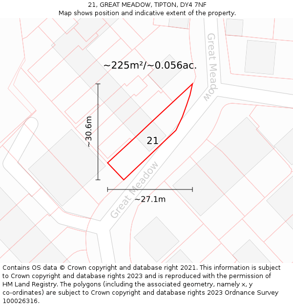 21, GREAT MEADOW, TIPTON, DY4 7NF: Plot and title map