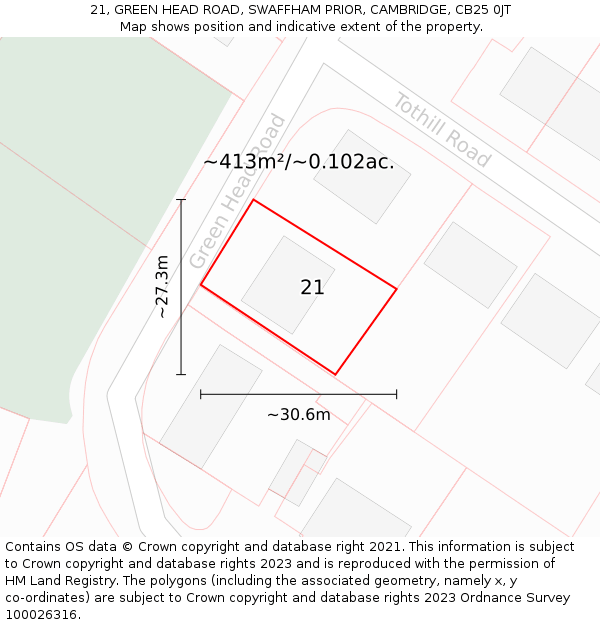 21, GREEN HEAD ROAD, SWAFFHAM PRIOR, CAMBRIDGE, CB25 0JT: Plot and title map