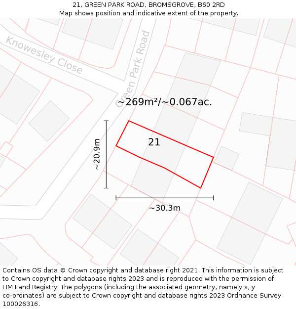 21, GREEN PARK ROAD, BROMSGROVE, B60 2RD: Plot and title map