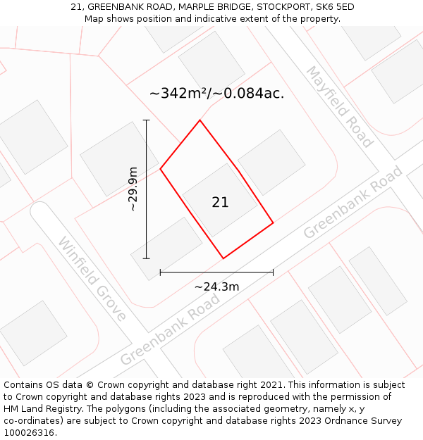 21, GREENBANK ROAD, MARPLE BRIDGE, STOCKPORT, SK6 5ED: Plot and title map