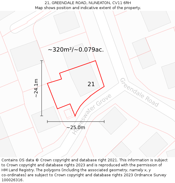 21, GREENDALE ROAD, NUNEATON, CV11 6RH: Plot and title map