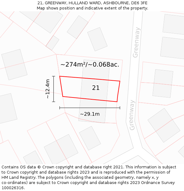 21, GREENWAY, HULLAND WARD, ASHBOURNE, DE6 3FE: Plot and title map