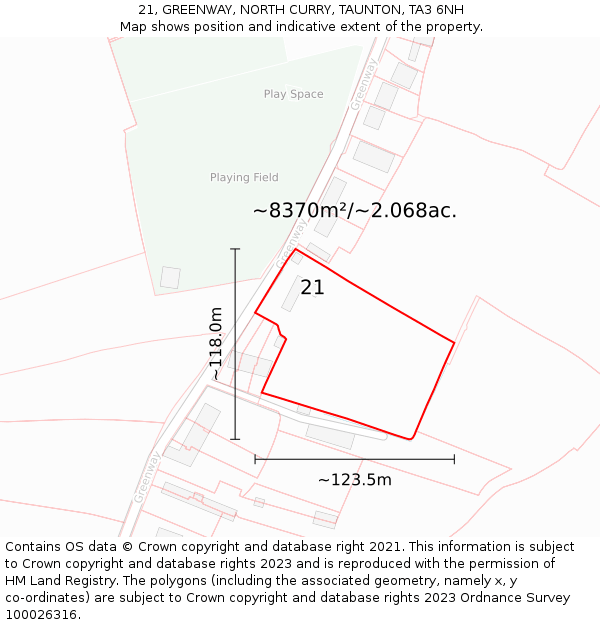 21, GREENWAY, NORTH CURRY, TAUNTON, TA3 6NH: Plot and title map