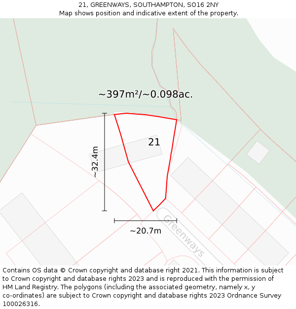 21, GREENWAYS, SOUTHAMPTON, SO16 2NY: Plot and title map