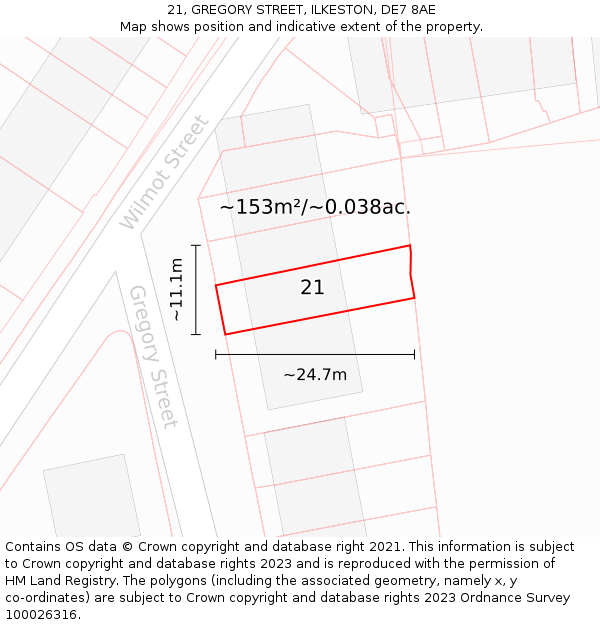 21, GREGORY STREET, ILKESTON, DE7 8AE: Plot and title map