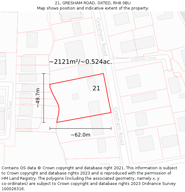 21, GRESHAM ROAD, OXTED, RH8 0BU: Plot and title map