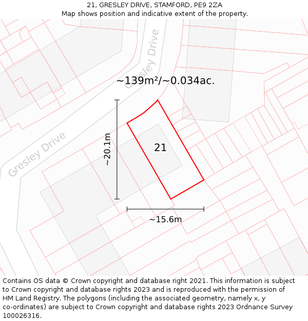 21, GRESLEY DRIVE, STAMFORD, PE9 2ZA: Plot and title map