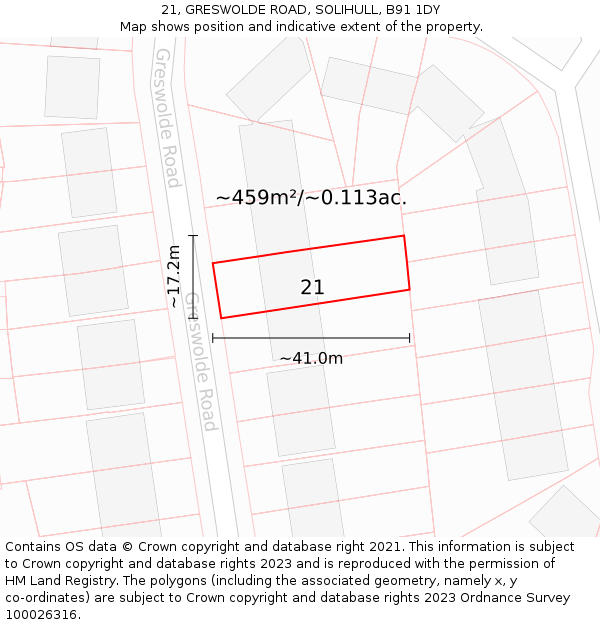 21, GRESWOLDE ROAD, SOLIHULL, B91 1DY: Plot and title map