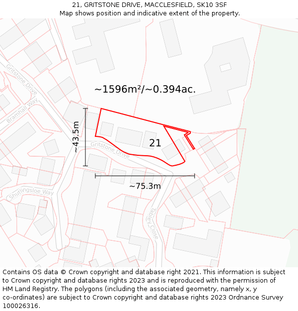 21, GRITSTONE DRIVE, MACCLESFIELD, SK10 3SF: Plot and title map