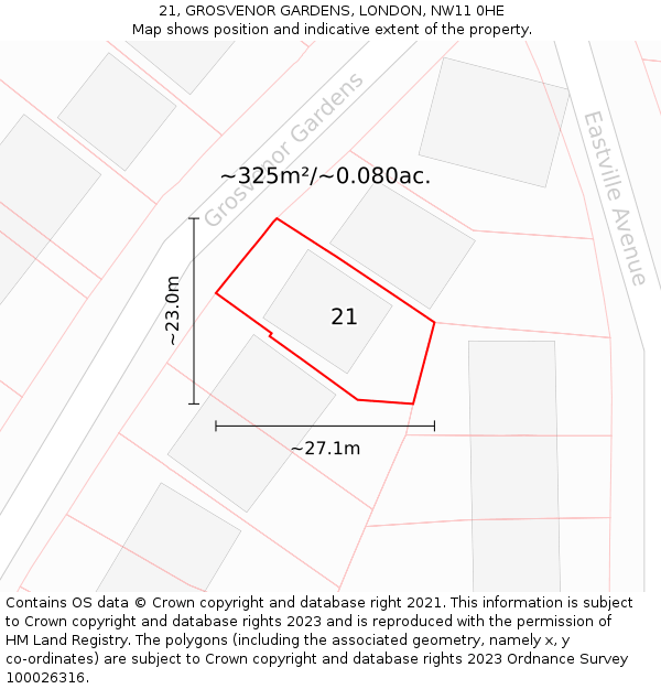 21, GROSVENOR GARDENS, LONDON, NW11 0HE: Plot and title map