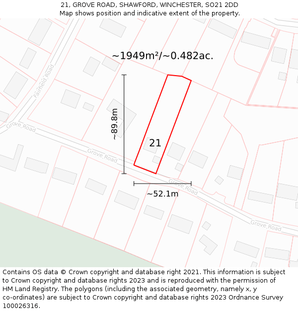 21, GROVE ROAD, SHAWFORD, WINCHESTER, SO21 2DD: Plot and title map