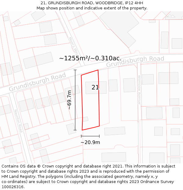 21, GRUNDISBURGH ROAD, WOODBRIDGE, IP12 4HH: Plot and title map