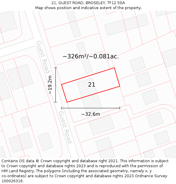 21, GUEST ROAD, BROSELEY, TF12 5SA: Plot and title map