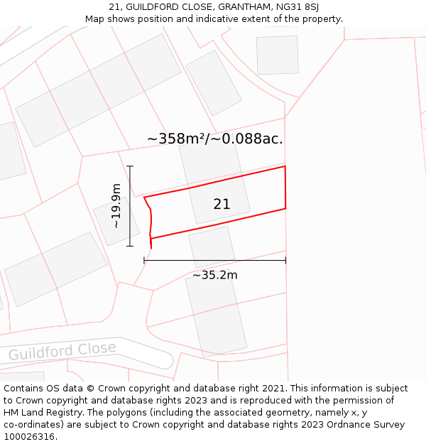 21, GUILDFORD CLOSE, GRANTHAM, NG31 8SJ: Plot and title map