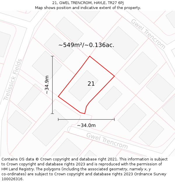 21, GWEL TRENCROM, HAYLE, TR27 6PJ: Plot and title map