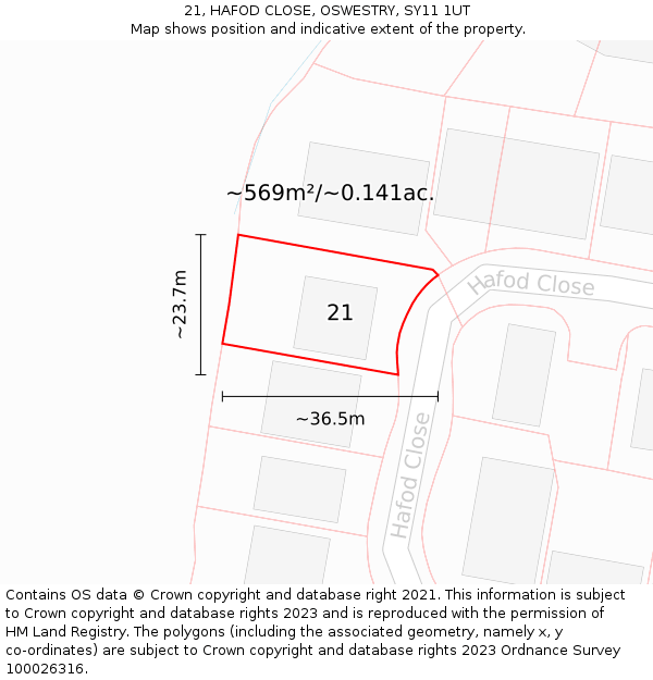 21, HAFOD CLOSE, OSWESTRY, SY11 1UT: Plot and title map