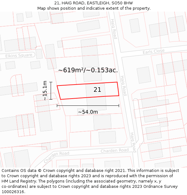 21, HAIG ROAD, EASTLEIGH, SO50 8HW: Plot and title map