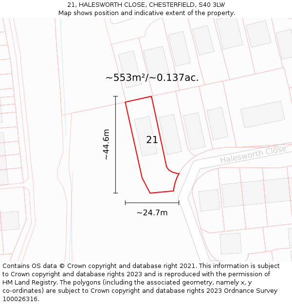 21, HALESWORTH CLOSE, CHESTERFIELD, S40 3LW: Plot and title map