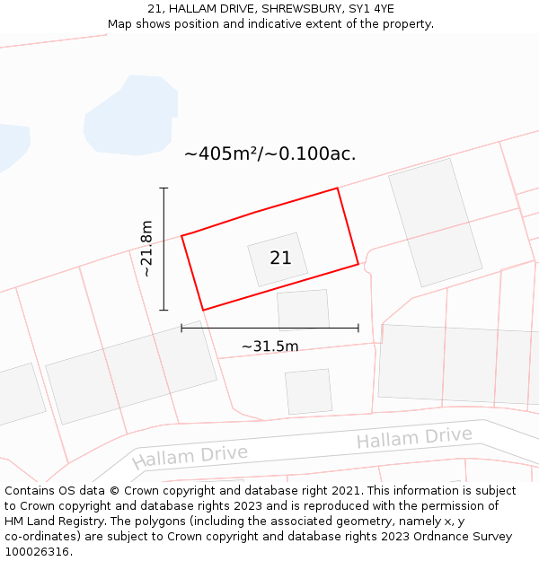 21, HALLAM DRIVE, SHREWSBURY, SY1 4YE: Plot and title map