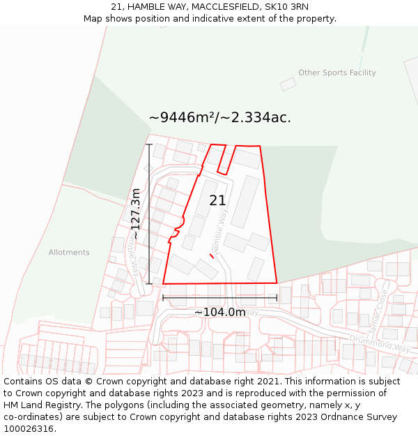 21, HAMBLE WAY, MACCLESFIELD, SK10 3RN: Plot and title map