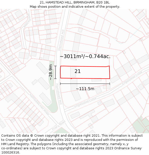 21, HAMSTEAD HILL, BIRMINGHAM, B20 1BL: Plot and title map