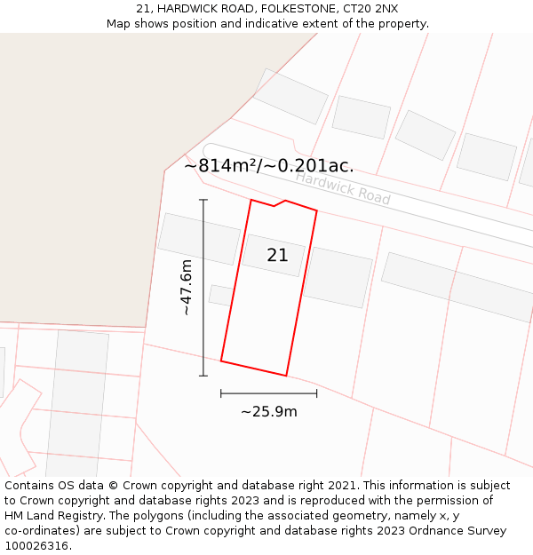 21, HARDWICK ROAD, FOLKESTONE, CT20 2NX: Plot and title map