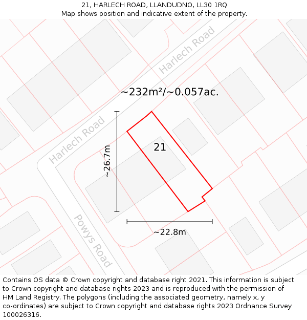 21, HARLECH ROAD, LLANDUDNO, LL30 1RQ: Plot and title map