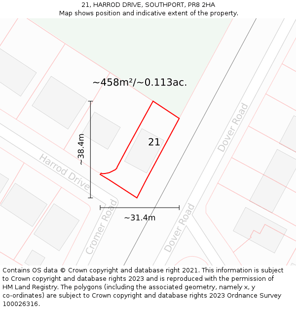 21, HARROD DRIVE, SOUTHPORT, PR8 2HA: Plot and title map