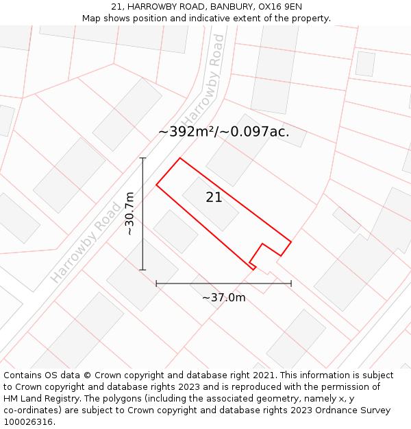 21, HARROWBY ROAD, BANBURY, OX16 9EN: Plot and title map