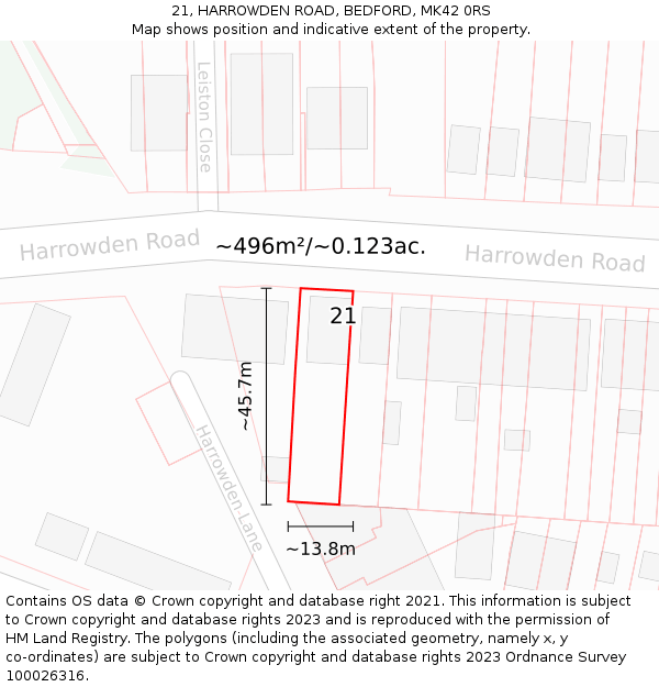 21, HARROWDEN ROAD, BEDFORD, MK42 0RS: Plot and title map