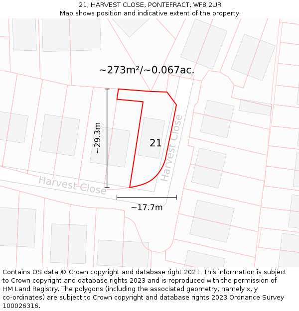 21, HARVEST CLOSE, PONTEFRACT, WF8 2UR: Plot and title map