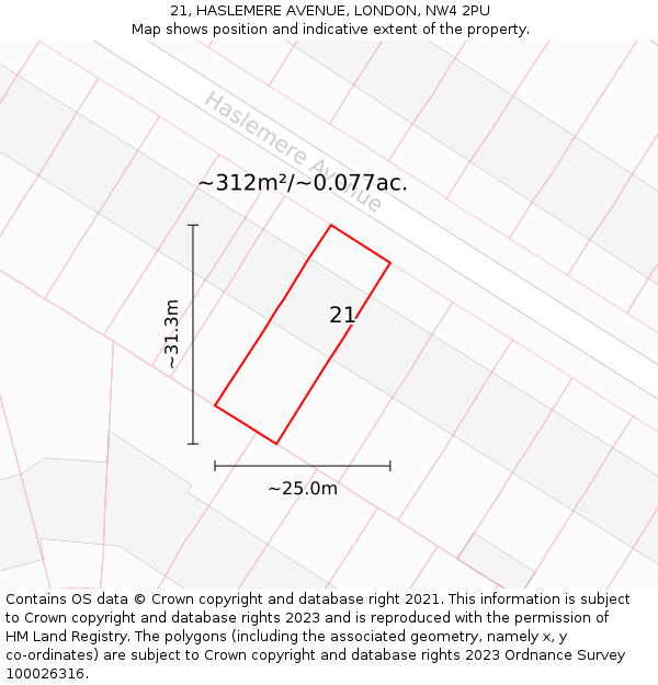 21, HASLEMERE AVENUE, LONDON, NW4 2PU: Plot and title map