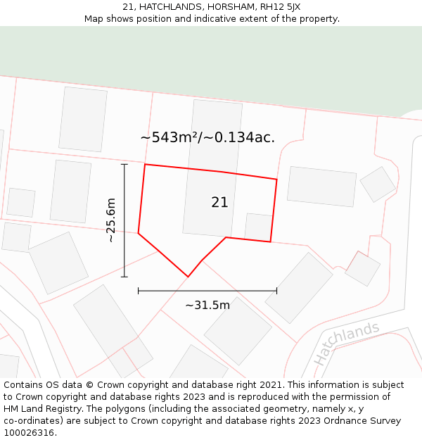 21, HATCHLANDS, HORSHAM, RH12 5JX: Plot and title map