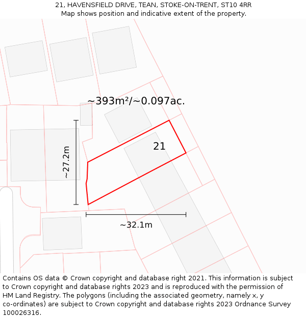 21, HAVENSFIELD DRIVE, TEAN, STOKE-ON-TRENT, ST10 4RR: Plot and title map