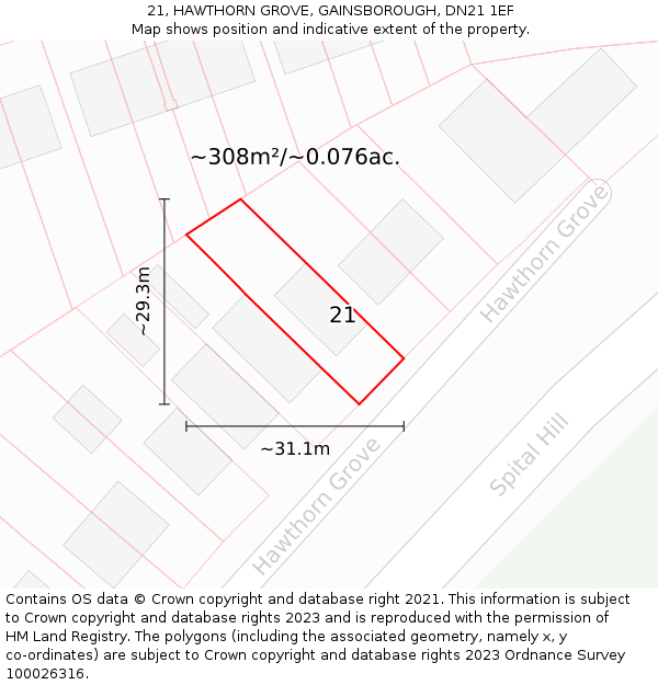 21, HAWTHORN GROVE, GAINSBOROUGH, DN21 1EF: Plot and title map