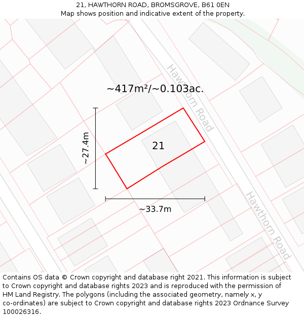 21, HAWTHORN ROAD, BROMSGROVE, B61 0EN: Plot and title map