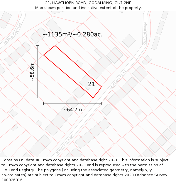 21, HAWTHORN ROAD, GODALMING, GU7 2NE: Plot and title map