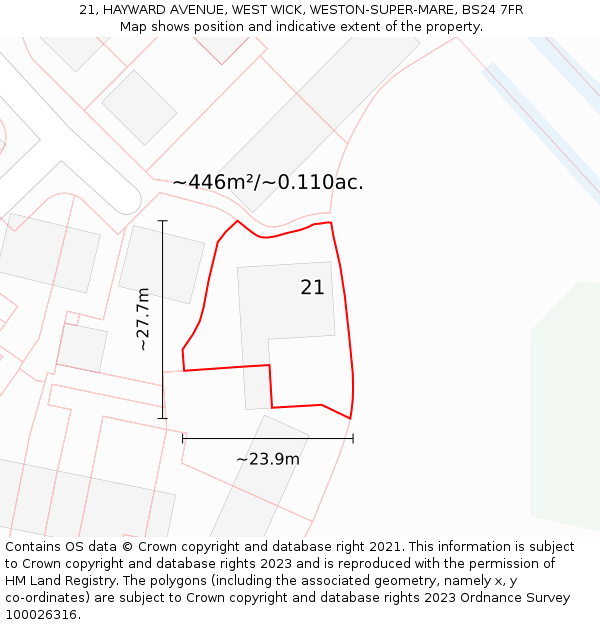 21, HAYWARD AVENUE, WEST WICK, WESTON-SUPER-MARE, BS24 7FR: Plot and title map