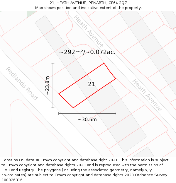 21, HEATH AVENUE, PENARTH, CF64 2QZ: Plot and title map