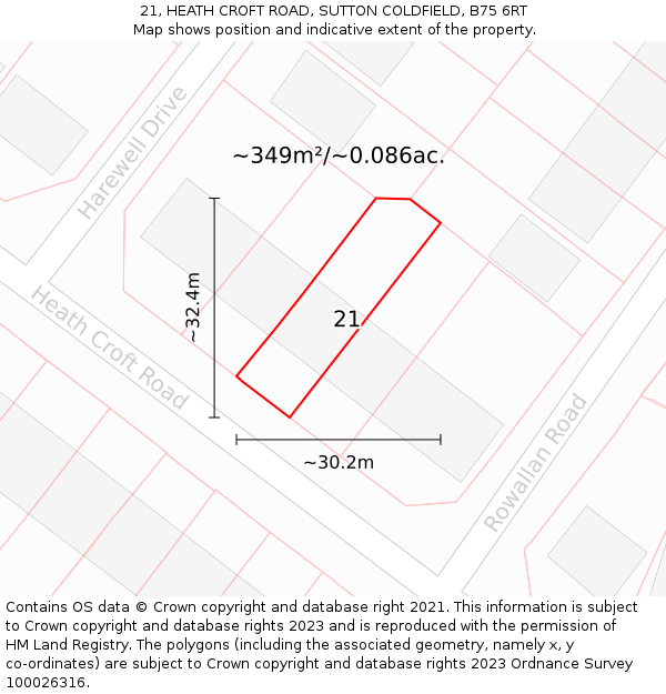 21, HEATH CROFT ROAD, SUTTON COLDFIELD, B75 6RT: Plot and title map