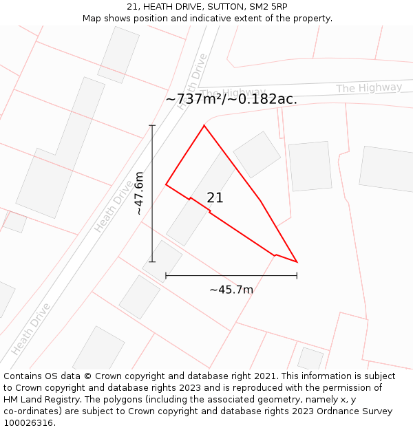 21, HEATH DRIVE, SUTTON, SM2 5RP: Plot and title map