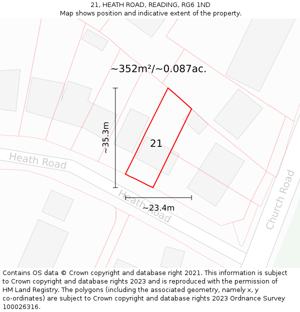 21, HEATH ROAD, READING, RG6 1ND: Plot and title map