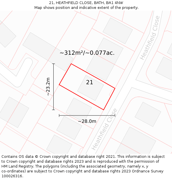 21, HEATHFIELD CLOSE, BATH, BA1 4NW: Plot and title map