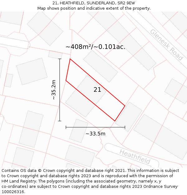 21, HEATHFIELD, SUNDERLAND, SR2 9EW: Plot and title map