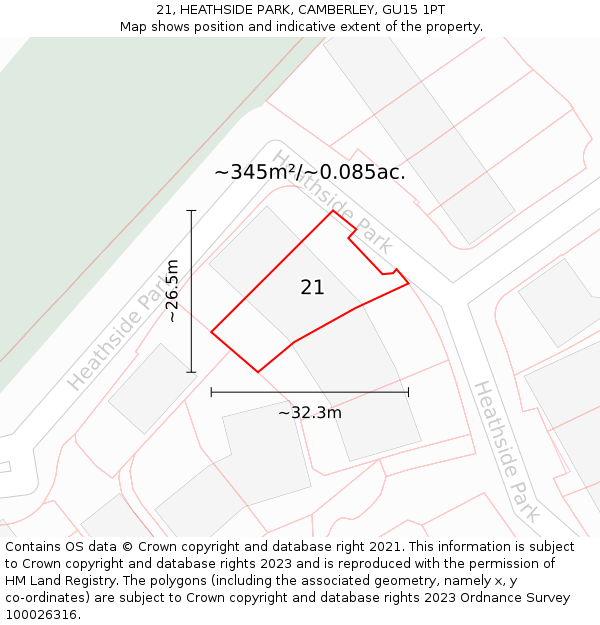 21, HEATHSIDE PARK, CAMBERLEY, GU15 1PT: Plot and title map